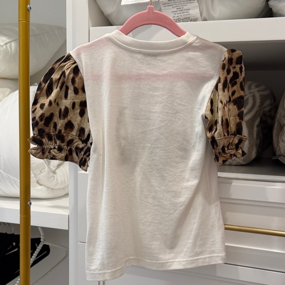 Dolce & Gabbana Kids White Tee with Leopard Print Sleeves - Picture 2 of 2
